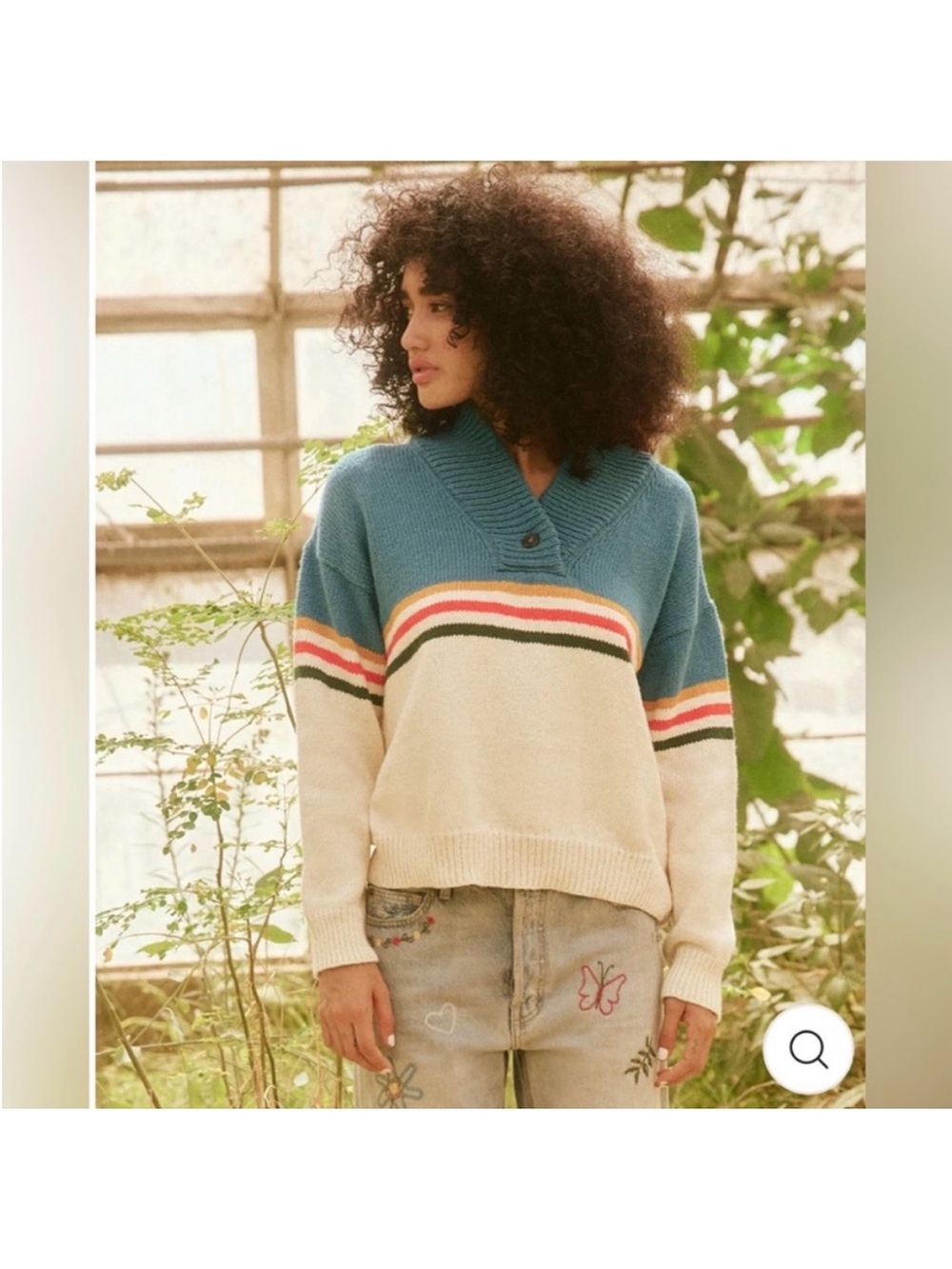 The Great. Colorblock Shawl Collar Sweater - Cream & blue, 0